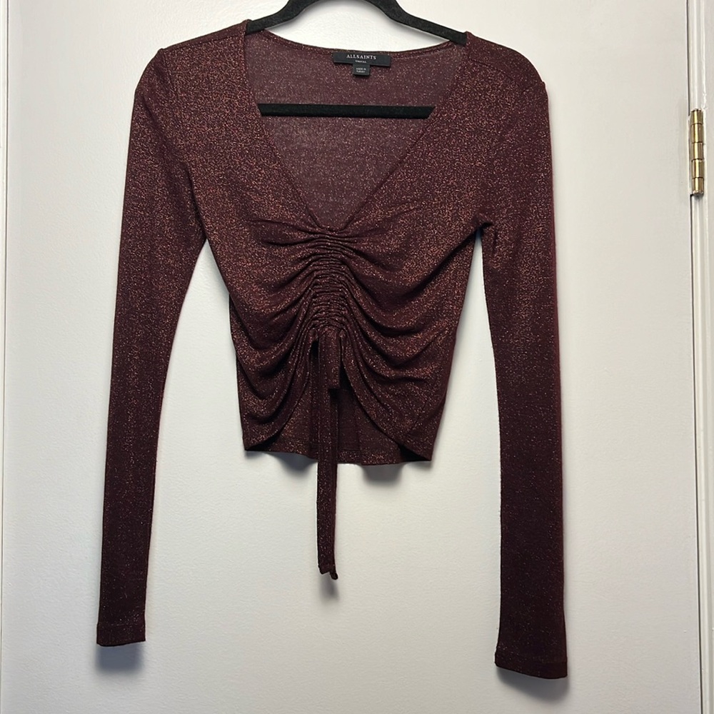 AllSaints Rina Glitz Ruched Drawstring Top - Size Small - Picture 8 of 8
